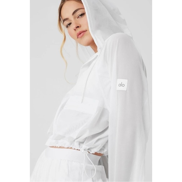 ALO Yoga Jackets & Blazers - ALO Yoga Bliss Jacket - White Sheer Mesh Zip Up Lightweight Hooded Jacket sz S